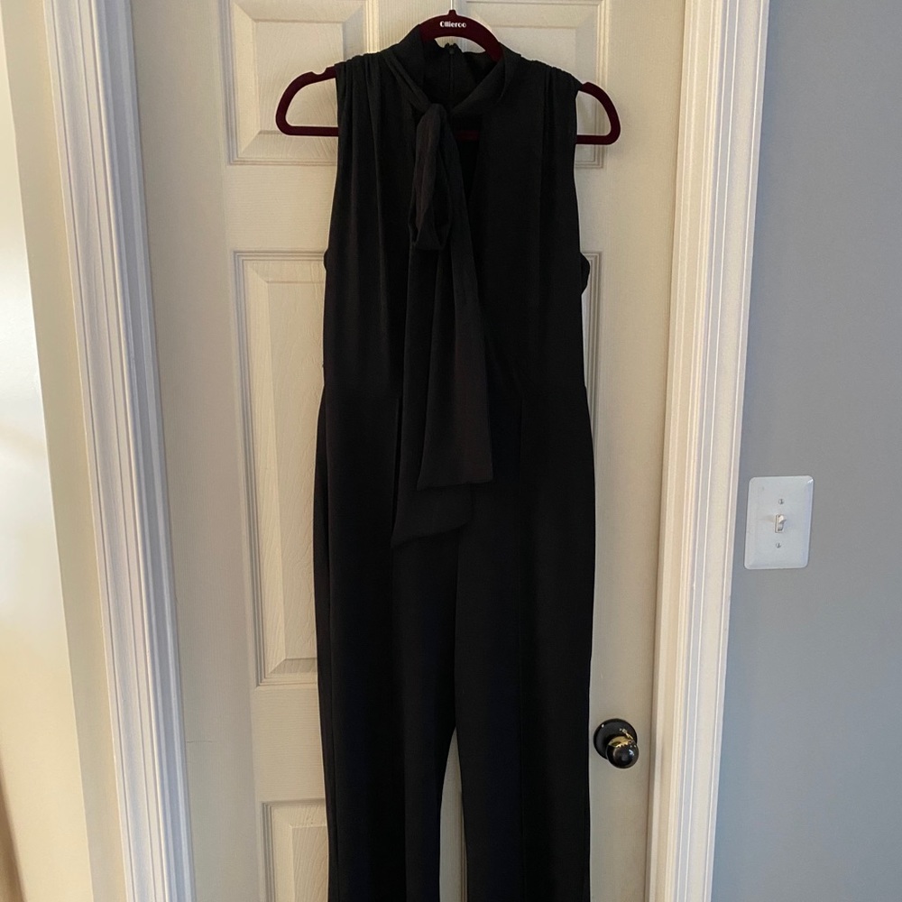 WHBM black tie back bow sleeveless jumpsuit